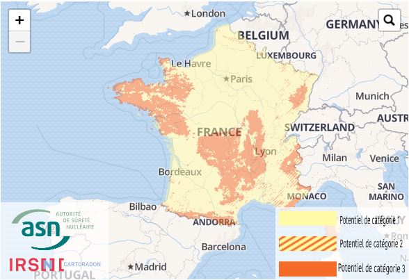 carte qui représente les différentes zones en fonction du risque radon